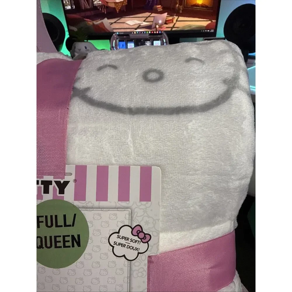 Hello Kitty Throw Blanket White Gray Grey Face Queen Super Soft 2024 Sanrio